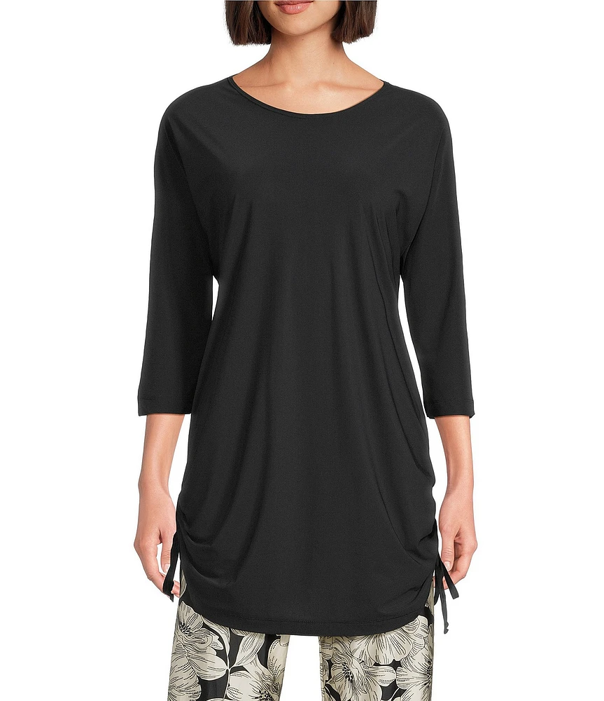 Bryn Walker Vanya Microfiber Jersey Round Neck 3/4 Sleeve Ruched Side Tunic