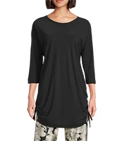 Bryn Walker Vanya Microfiber Jersey Round Neck 3/4 Sleeve Ruched Side Tunic