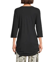 Bryn Walker Vanya Microfiber Jersey Round Neck 3/4 Sleeve Ruched Side Tunic