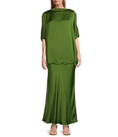 Bryn Walker Viscose Satin Elastic Waist A-Line Bias Skirt