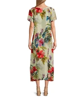 Bryn Walker Wesley Silk Fiori Print Round Neck Short Sleeve A-Line Dress
