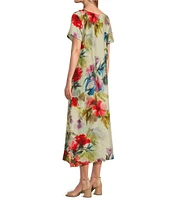 Bryn Walker Wesley Silk Fiori Print Round Neck Short Sleeve A-Line Dress