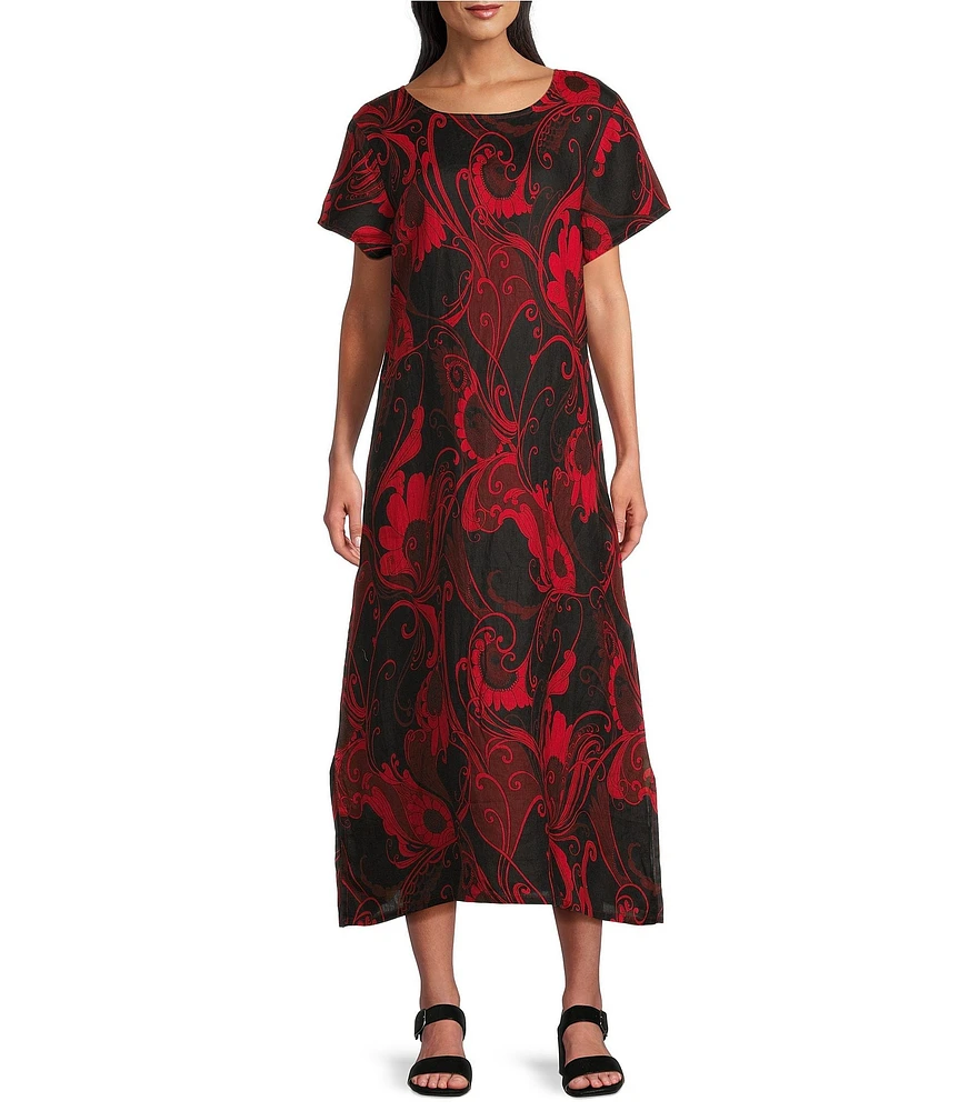 Bryn Walker Wesley Woven Garden Print Crew Neck Short Sleeve A-Line Midi Dress
