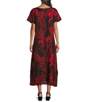 Bryn Walker Wesley Woven Garden Print Crew Neck Short Sleeve A-Line Midi Dress