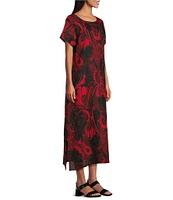 Bryn Walker Wesley Woven Garden Print Crew Neck Short Sleeve A-Line Midi Dress