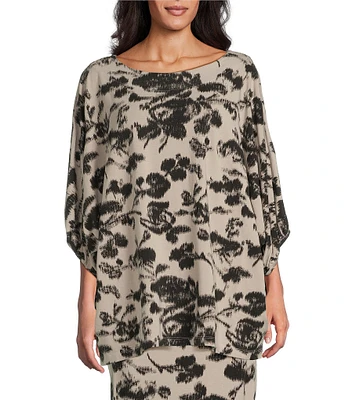 Bryn Walker Wilder Flori Print Viscose Jersey Round Neck Elbow Dolman Sleeve Tunic