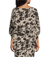 Bryn Walker Wilder Flori Print Viscose Jersey Round Neck Elbow Dolman Sleeve Tunic