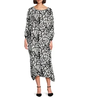 Bryn Walker Wilder Rayon Crepe Netta Print Boat Neck Elbow Dolman Sleeve Dress