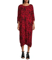 Bryn Walker Wilder Rayon Crepe Netta Print Round Neck Elbow Dolman Sleeve Midi Dress