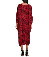 Bryn Walker Wilder Rayon Crepe Netta Print Round Neck Elbow Dolman Sleeve Midi Dress