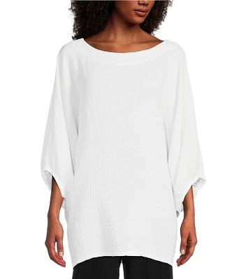 Bryn Walker Wilder Solid Cotton Gauze Round Neck Dolman Gathered Band Sleeve Tunic