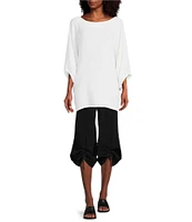 Bryn Walker Wilder Solid Cotton Gauze Round Neck Dolman Gathered Band Sleeve Tunic