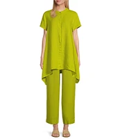 Bryn Walker Willa Light Linen Mandarin Collar Cap Sleeve High-Low Hem Button-Front Coordinating Tunic