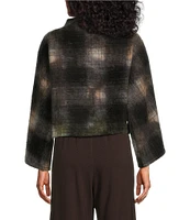 Bryn Walker Wool Blend Anna Plaid Funnel Neck Long Sleeve Cropped Sweater