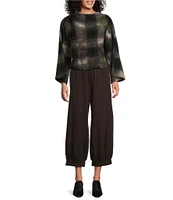 Bryn Walker Wool Blend Anna Plaid Funnel Neck Long Sleeve Cropped Sweater