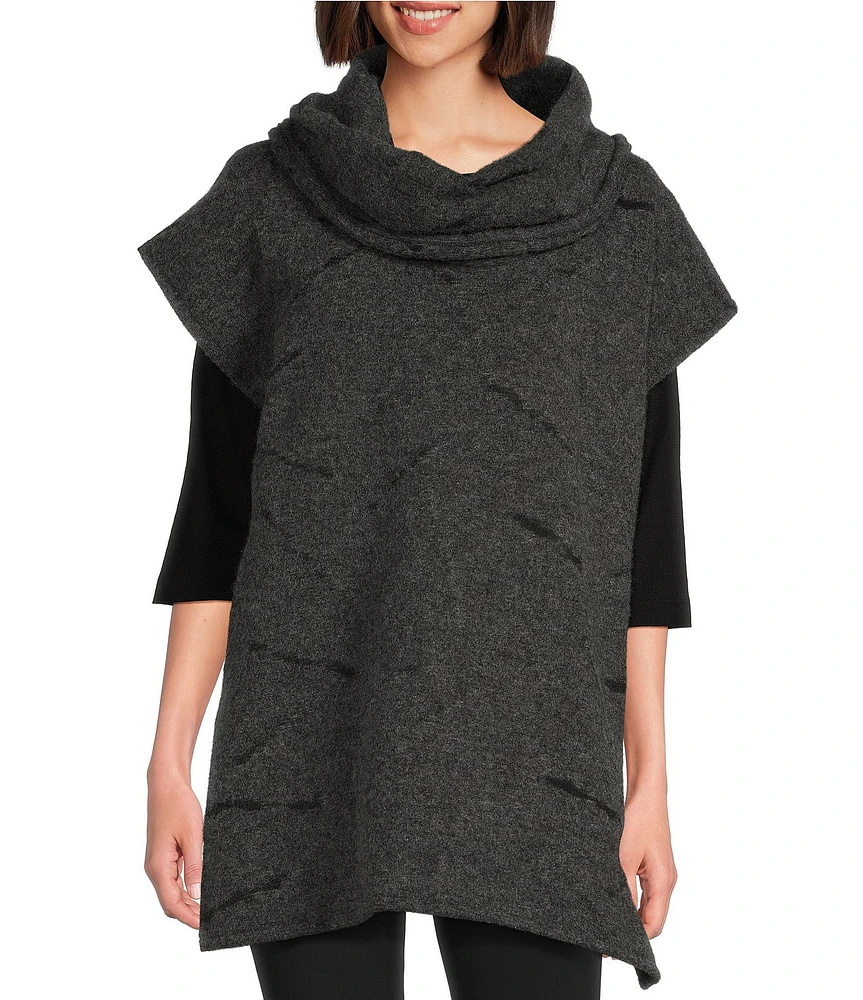 Bryn Walker Wool Jacquard Pike Draped Cowl Neck Cap Sleeve Oversized Poncho