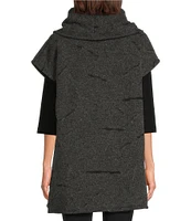 Bryn Walker Wool Jacquard Pike Draped Cowl Neck Cap Sleeve Oversized Poncho