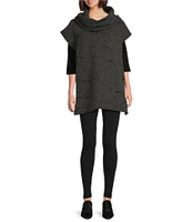 Bryn Walker Wool Jacquard Pike Draped Cowl Neck Cap Sleeve Oversized Poncho