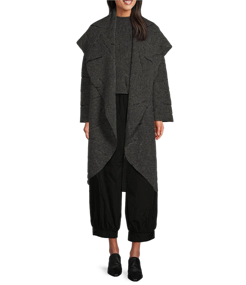 Bryn Walker Wool Jacquard Shawl Neck Long Bell Sleeve Oversized Pocketed Hi-Low Hem Wrap Coat