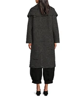 Bryn Walker Wool Jacquard Shawl Neck Long Bell Sleeve Oversized Pocketed Hi-Low Hem Wrap Coat