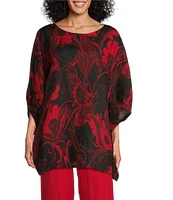 Bryn Walker Woven Garden Print Round Neck Elbow Sleeve Oversized Tunic