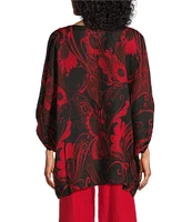 Bryn Walker Woven Garden Print Round Neck Elbow Sleeve Oversized Tunic