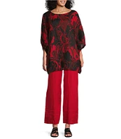 Bryn Walker Woven Garden Print Round Neck Elbow Sleeve Oversized Tunic