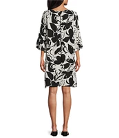 Bryn Walker Woven Phryne Flower Petal Print Round Neck 3/4 Sleeve Shift Dress