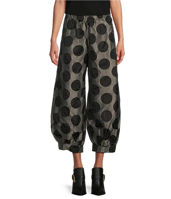 Bryn Walker Wyatt Memory Crunch Jacquard Dot Print Wide-Leg Pull-On Cropped Pants