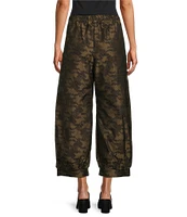 Bryn Walker Wyatt Memory Crunch Jacquard Geo Print Wide-Leg Pull-On Cropped Pants