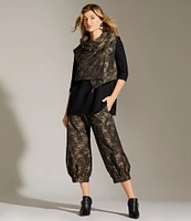 Bryn Walker Wyatt Memory Crunch Jacquard Geo Print Wide-Leg Pull-On Cropped Pants