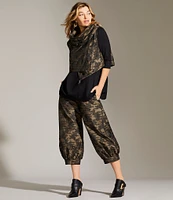 Bryn Walker Wyatt Memory Crunch Jacquard Geo Print Wide-Leg Pull-On Cropped Pants