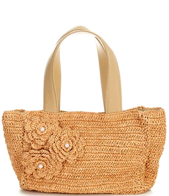 Btb Los Angeles Florian Flower Small Straw Tote Bag