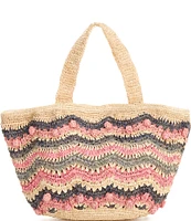 Btb Los Angeles Terni Multi Pom Pom Straw Tote Bag