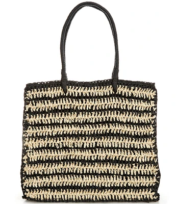 Btb Los Angeles Torino Raffia Striped Mag Snap Tote Bag