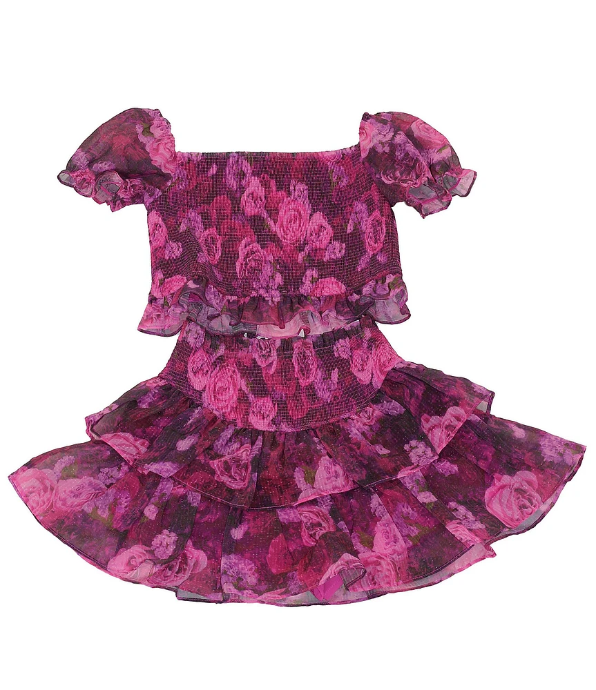 BuddyLove Big Girls 7-14 Blair Floral Print Puff Sleeve Crop Top & Ruffle Skirt Set