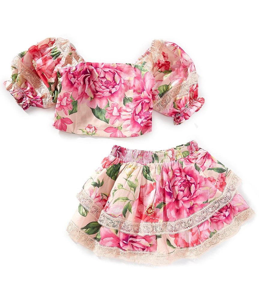 BuddyLove Big Girls Simone Floral Print Smocked Back Puff Sleeve Top & Skort Set