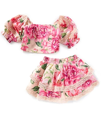 BuddyLove Big Girls Simone Floral Print Smocked Back Puff Sleeve Top & Skort Set