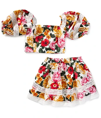 BuddyLove Big Girls 7-14 Simone Smocked Back Puff Sleeve Floral Print Top & Skort Set
