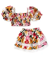 BuddyLove Big Girls 7-14 Simone Smocked Back Puff Sleeve Floral Print Top & Skort Set