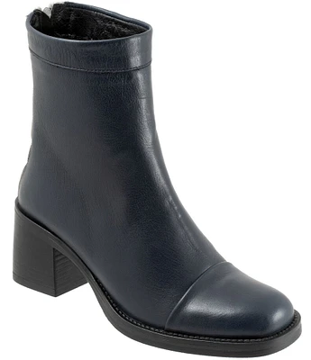 Bueno Rina Leather Block Heel Back Zip Booties