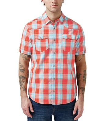 Buffalo David Bitton Saturo Short Sleeve Plaid Print Button Down Shirt