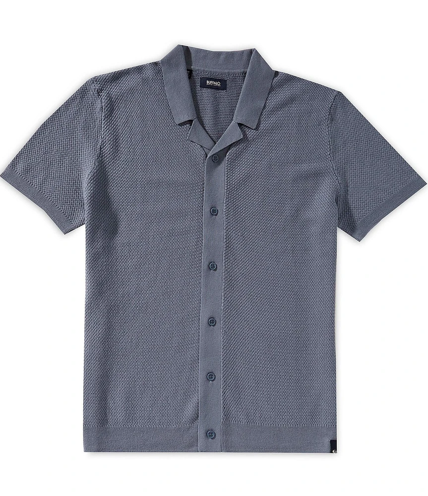 Buffalo David Bitton Wasko Men's Cable-Knit Short-Sleeve Button-Up Polo Shirt