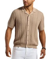 Buffalo David Bitton Wasko Textured Cable Knit Short Sleeve Polo Shirt
