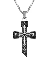 Bulova Men's Black Diamond Sterling Silver Cross Long Pendant Necklace