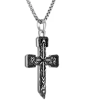 Bulova Men's Black Diamond Sterling Silver Cross Long Pendant Necklace