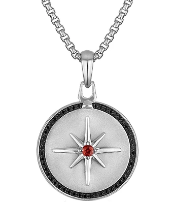Bulova Men's Black Diamond Sterling Silver North Star Long Pendant Necklace
