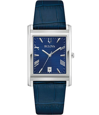 Bulova Men's Classic Three Hand Analog Blue Leather Strap Watch