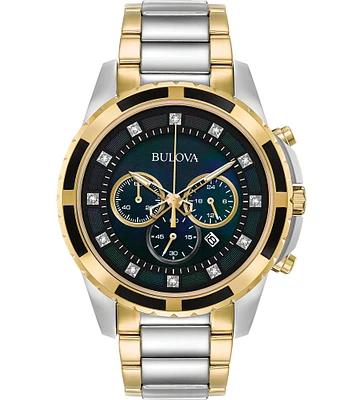 Bulova Men's Diamond Accent Chronograph Two Tone Stainless Steel Bracelet Watch