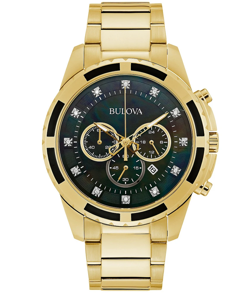 Bulova Men's Diamond Chronograph Gold Tone Stainless Steel Bracelet Watch